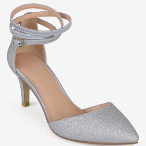 Journee Collection Luela Pumps Silver Pointed Toe Strappy Heels Women’s Size 10
